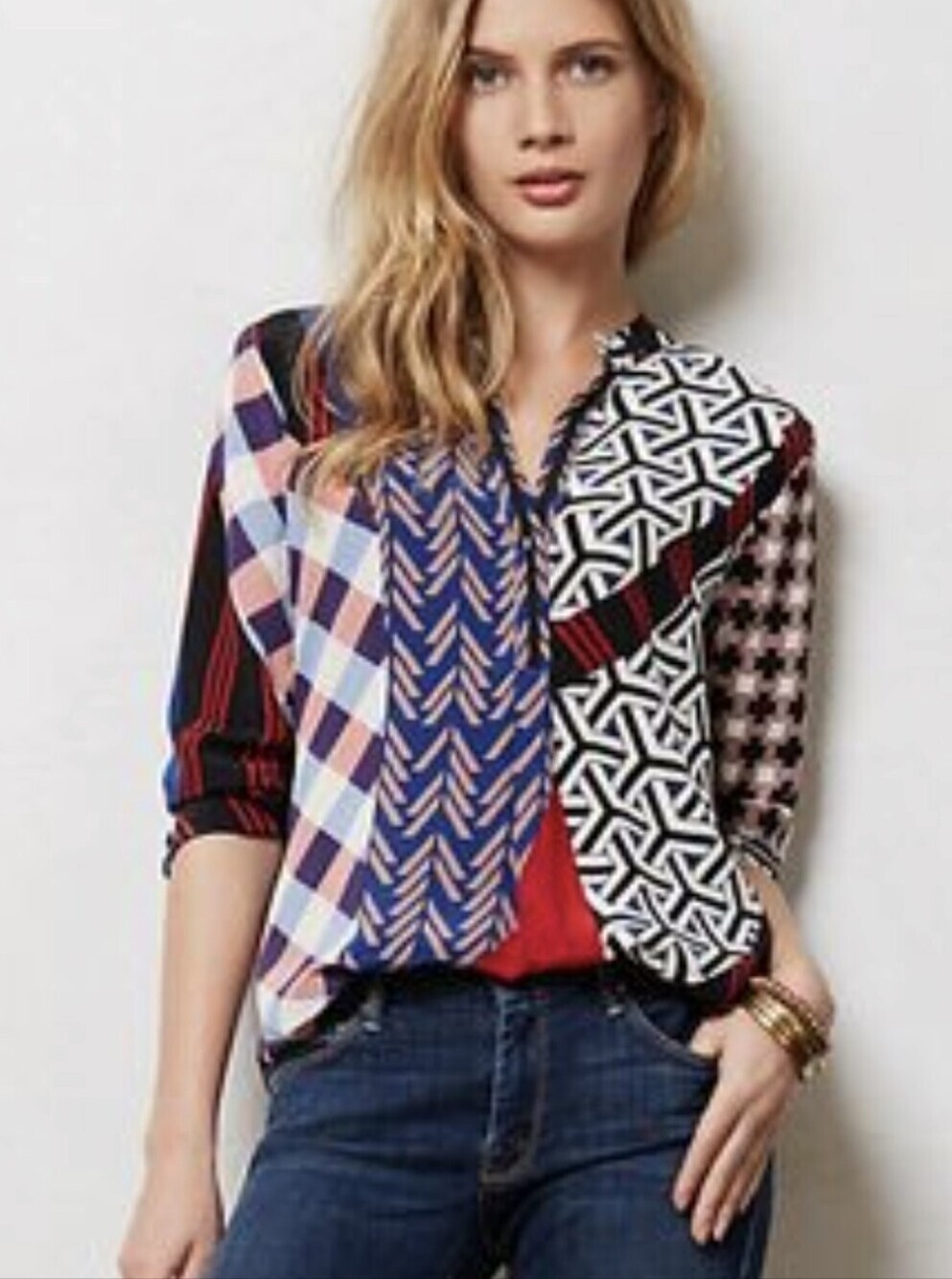 Anthropologie Maeve Multi-pattern silk blouse XS